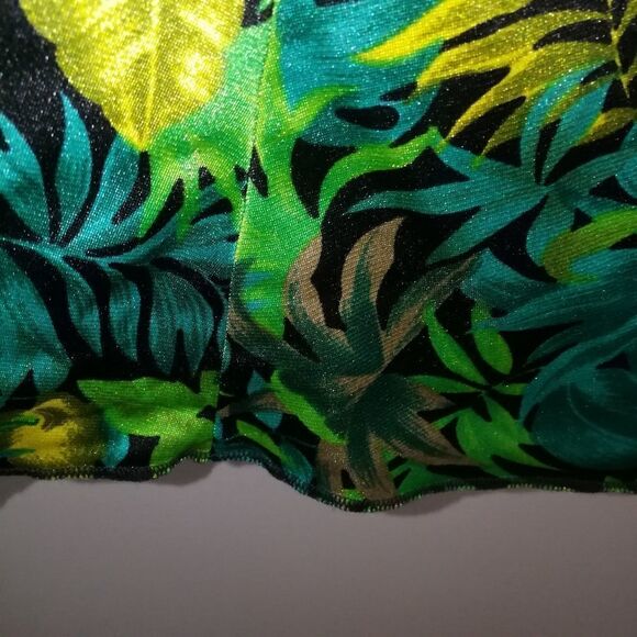 Vintage SLIX English Tropical Green Leaves Stretchy Midi Skirt Size Medium - Picture 5 of 11